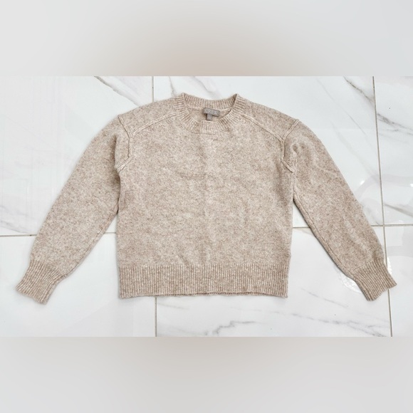 J. Crew Heathered Beige Wool Blend Crewneck Sweater - Picture 2 of 8